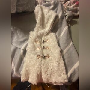 Little Lass White Faux Fur Hooded vest